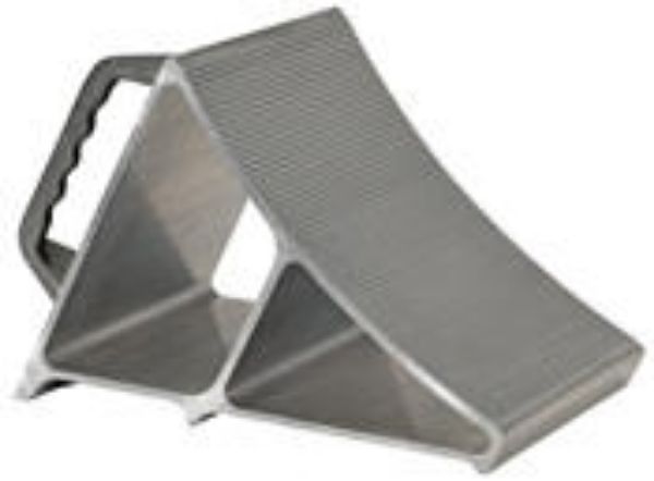 Aluminum Wheel Chock w/ Hand Grip molded into the chock block. 