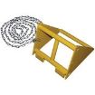 Open face radius allows chock to be used with any size tire. Includes chain.