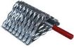 Serrated steel trailer chock, grate style includes positioning handle with grip.