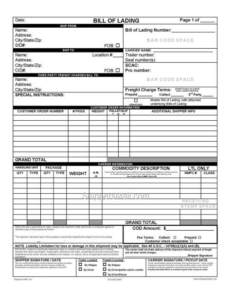 Free VICS Compliant Snap a part bill of lading
