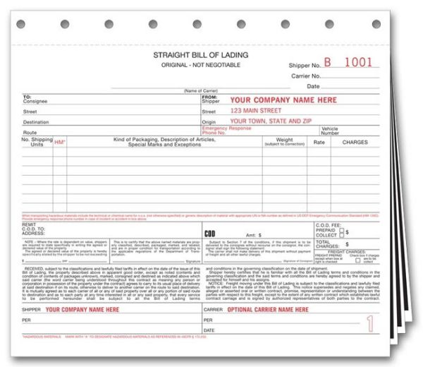 Small format bills of lading form, 126 with Carbon