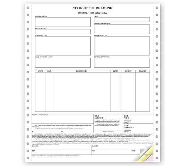 Bill of Lading - 3 Part - Continuous - DF12254-3