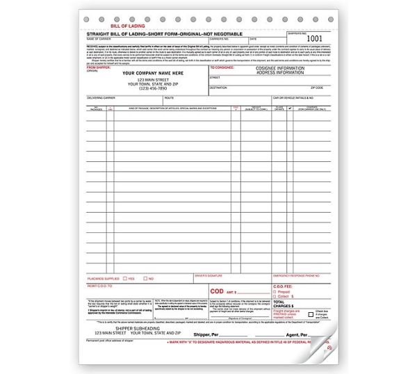 Bill of Lading -  3 Part - Large Format Carbonless - DFR8600-3
