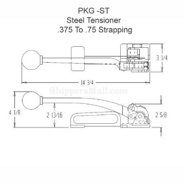 Metal strapping sealer for straps 3/8" & 1/2" wide  bands. DRW Part: PKG-ST Steel Strapping Tensioner - 3/8"to3/4" Bands DRW, Part: PKG-ST