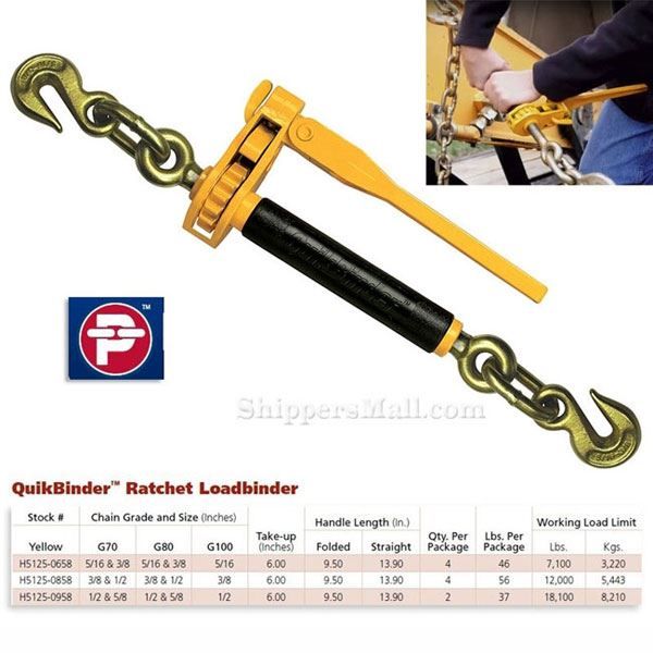 QuikBinder™ Ratcheting Chain Load Binder 5/16" up to 5/8" chart