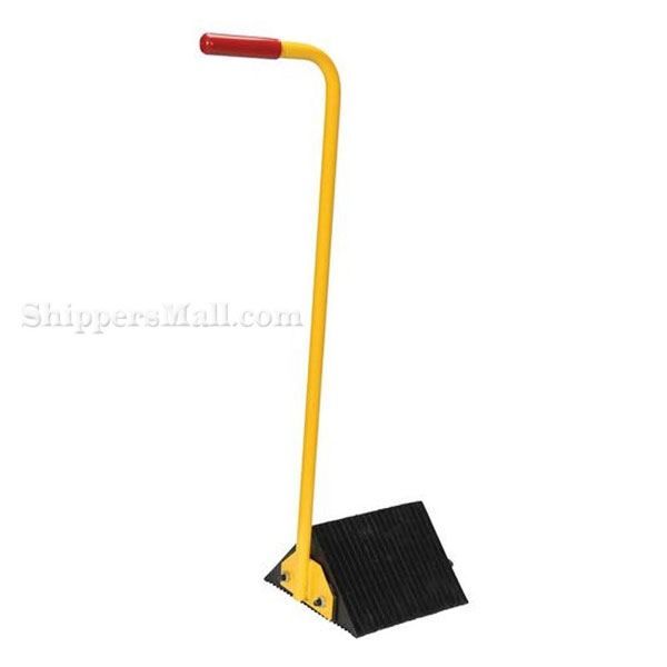 Rubber wheel chocks made from used tires with handle. 