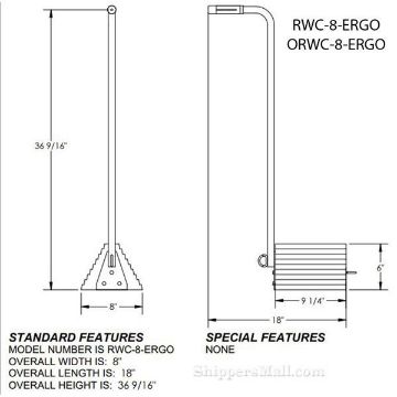 Rubber wheel chocks that are ergonomically designed with handle so you dont bend over for semi truck trailers Drawing Wheel chocks with handle attached. ORWC-8-ERGO Drawing