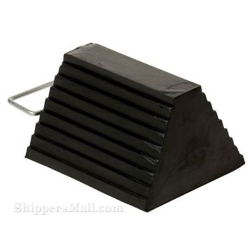 Rubber semi trailer wheel chocks with handle large selection for industrial use. SKU RWC-8-HDL 3 Rubber wheel chocks for semi truck trailers OSHA approved SKU RWC-8-HDL 3