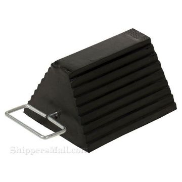 Rubber semi trailer wheel chocks with handle large selection for industrial use. SKU RWC-8-HDL 2 Rubber wheel chocks for semi truck trailers OSHA approved SKU RWC-8-HDL 2