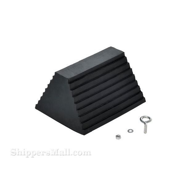 Rubber wheel chocks with serrated bottom for semi truck trailers OSHA approved SKU RWC-8-SBS