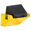Wall mounted wheel chock holder made of steel.