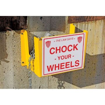 Deluxe wheel chock holder with sign  Wheel chock holder with sign "Chock Your Wheels".