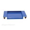 Low-profile steel dolly allows for loading and unloading of materials at floor level. 