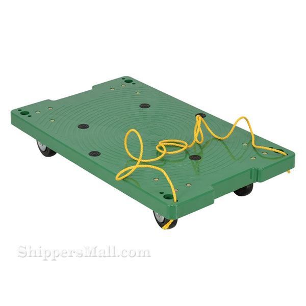 Plastic washable 4 wheel dolly with pull rope is great for the food service industry. One piece molded polyethylene dollies are lightweight and easy to clean. Will not rot, warp, dent, or splinter like wood dollies. Vestil Part #: POS-1830-ROPE