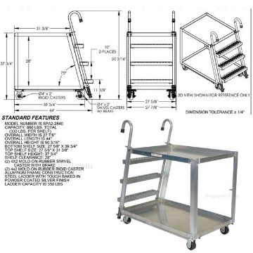 Stockpicker cart with ladder for pulling items from shelves. Aluminum frame 660 lbs. capacity. Part # SPA2-2840 Drawing Aluminum Stock Picker truck. Stockpicker cart with ladder for pulling items from shelves. Has a capacity of 660 lbs. Mfg Part # SPA2-2840 Drawing