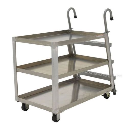 Aluminum Stock Picker truck. Stockpicker cart with ladder for pulling items from shelves. Has a capacity of 660 lbs. Mfg Part # SPA3-2840