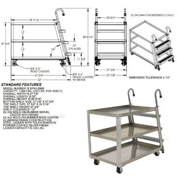 Stockpicker cart with ladder. Aluminum frame 660 lbs. capacity. Part # SPA3-2848 Drawing Stockpicker cart with ladder for pulling items from shelves. Aluminum frame 660 lbs. capacity. Part # SPA3-2848 Drawing