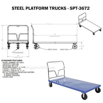 Steel Platform Truck 3600 lb. Capacity 36 X 72 with 8"x2" Glass Filled Nylon casters. Part #: SPT-3672  Drawing Steel Platform Truck 3600 lb. Capacity 36 X 72 with 8"x2" Glass Filled Nylon casters. Part #: SPT-3672 Drawing