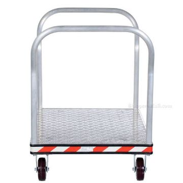 Heavy Duty Aluminum Tread plate Platform Truck measures 30X48. Double handle. Part #: ATP-C-3048-2HDL front Heavy Duty Aluminum Treadplate Platform Truck with Double Handles, Measures 30X48. Part #: ATP-C-3048-2HDL front