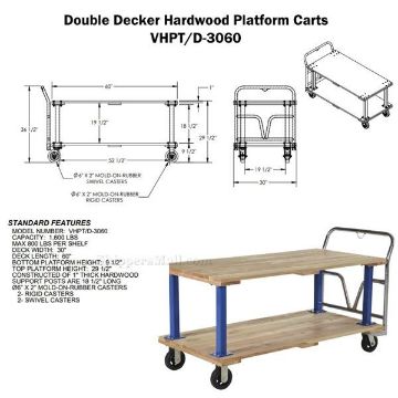 Double Deck Hardwood Platform Cart with a 1600 lb. capacity. Deck size; 30X60 Drawing Double Deck Hardwood Platform Cart with a 1600 lb. capacity. Deck size; 30X60 Part #: VHPT/D-3060 Drawing