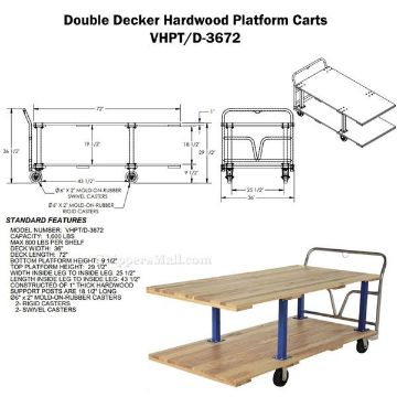 Double Deck Hardwood Platform Cart 36X72 Drawing Double Deck Hardwood Platform Cart with a 1600 lb. capacity. Deck size; 36X72Part #: VHPT/D-3672 Drawing
