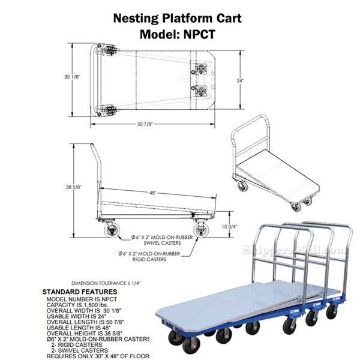 Nesting Platform Cart 1.5K Lb Capacity. Weight: 182 lb. Drawing Nesting Platform Truck 1.5K Lb Capacity, Part #: NPCT Drawing