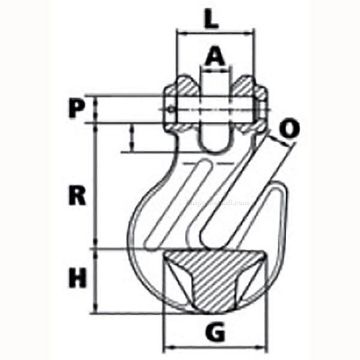 Peer-Lift Clevis Cradle Grab Hook (Grade 80) drawing Clevis Cradle Grab Hook (Grade 80), from Peer-Lift Chain Rigging Component drawing