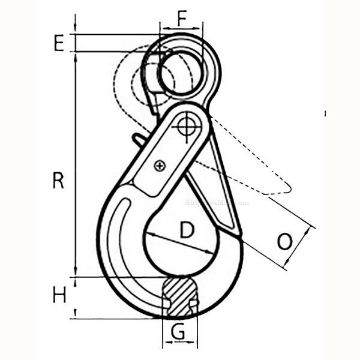 Eye Self-Locking Hook (Grade 80) drawing Peer-Lift Eye Self-Locking Hook (Grade 80), Chain Rigging Component, drawing
