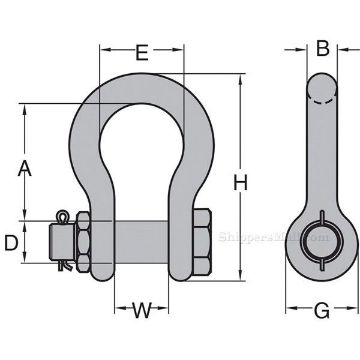 Bolt, Nut & Cotter Anchor Shackles - Alloy Pin, Carbon Body from Peer Lift drawing Shackle with Bolt, Nut & Cotter Anchor - Alloy Pin, Carbon Body, Peer Lift Chain Rigging Component, drawing