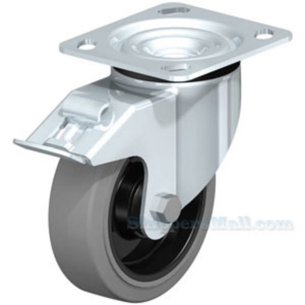 German made Caster, 5x1-9/16 rubber, swivel with total brake, Model; CST-ALK-5X2SR-SWTB