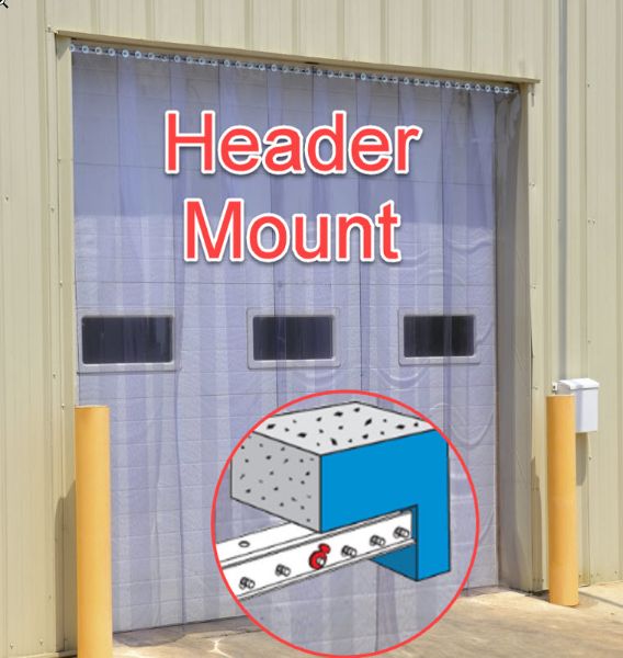 Vinyl strip doors, pre-fabricated complete sets, Header Mount, Standard Overlap, SKU: SM-S-H-XXXX-GRP