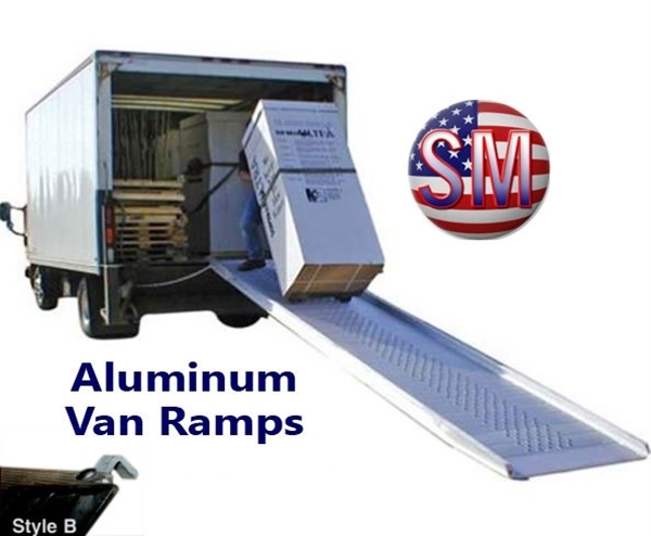 Aluminum van ramp with hooks.