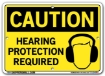 "CAUTION - HEARING PROTECTION REQUIRED" Sign in 28 Substrate Variations to fit your needs. Choose your Thickness, Material and Size.