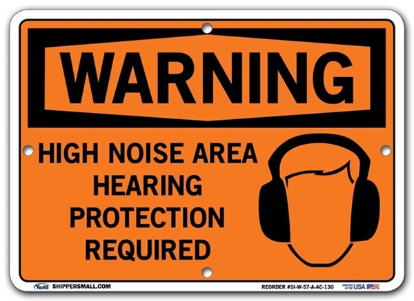 WARNING - High Noise Area Hearing Protection Required signs. Choose from 28 different materials for each sign. Part #: SI-W-57-GRP