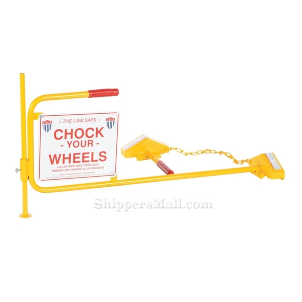 Steel Rail Car Chocks with "Chock Your Wheels" Sign