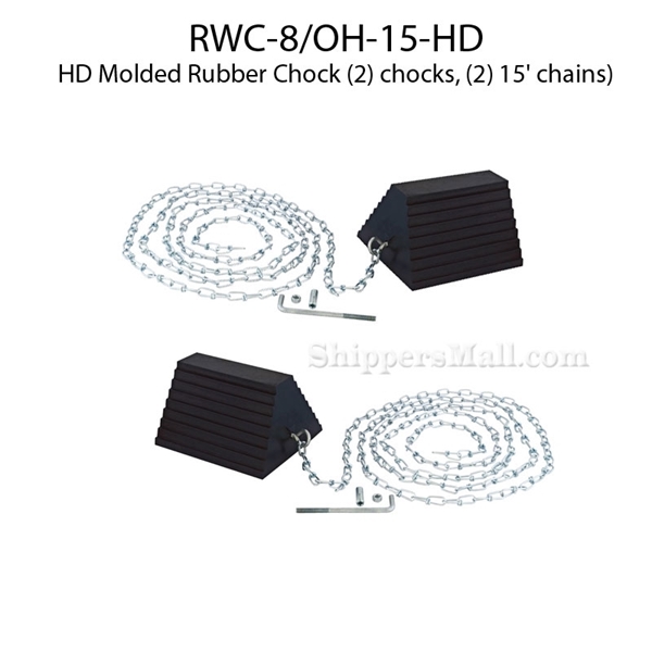 Rubber tire chock with heavy duty chain attached for semi truck trailers 2 chocks and 2 chains SKU RWC-8/OH-15-HD 2