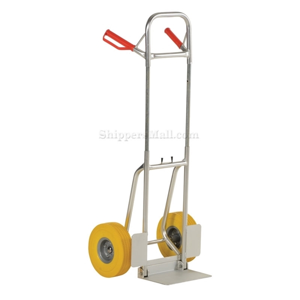 Folding dolly with urethane flat free wheels. Nose plate folds up to make it more flat. Flat-Free with Yellow Urethane Tires Part #: DHHT-250A-FD-UYF