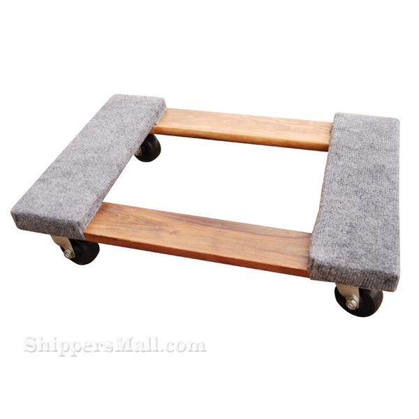 Wood dolly with carpet on the ends. Weight capacity: 900 lb. Part #: HDOC-1624-9 
