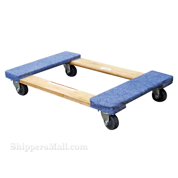 Wood dolly with carpet on the ends. Weight capacity: 1200 lb. Part #: HDOC-2448-12