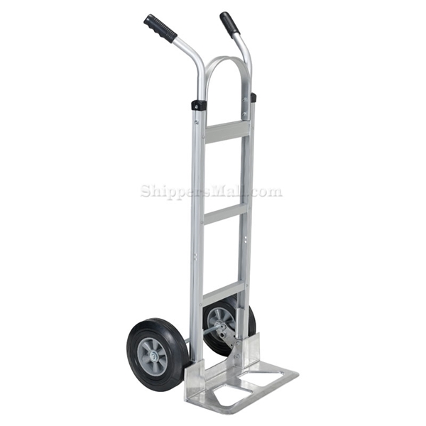 Box dolly with two handles, choose from solid or pneumatic (air filled) wheels, steel or aluminum. Part # DHHT-500A-HR
