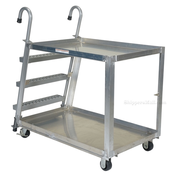 Aluminum Stock Picker truck. Stockpicker cart with ladder for pulling items from shelves. Has a capacity of 660 lbs. Mfg Part # SPA2-2840