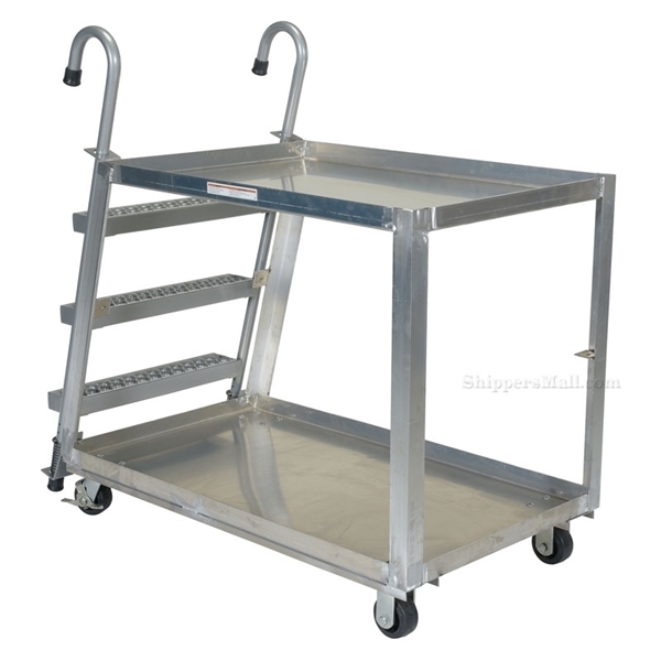 Aluminum Stock Picker truck. Stockpicker cart with ladder for pulling items from shelves. Has a capacity of 660 lbs. Mfg Part # SPA2-2848