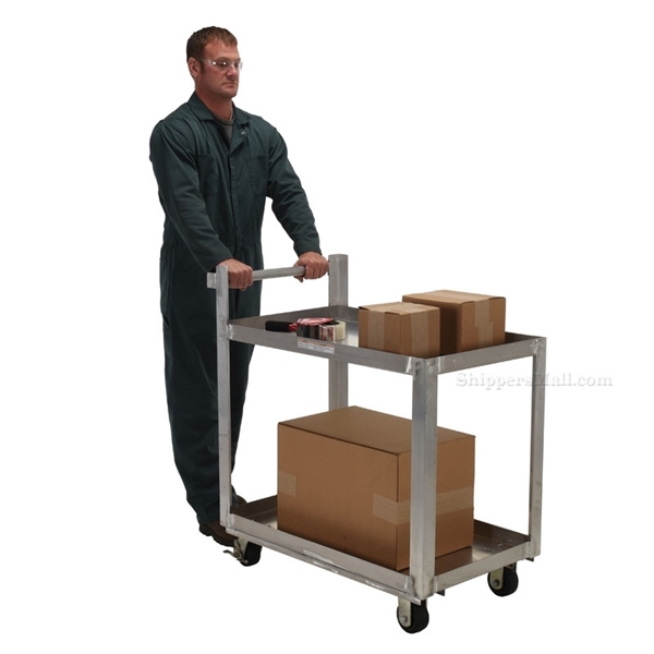 Aluminum Service Cart W/ Two 28 X 40 Shelves for industrial use or factories great for food industry. - Model #: SCA2-2840