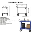 Industrial Service carts  Drain - Model DH-MR2 - 8" x 2" Mold-on-Rubber Casters and Ergonomic Handle. 24x36 DRW