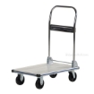 Folding aluminum platform truck with non-marking polyurethane casters. Caster size is: 5".  Capacity: 400 lb. Single Handle. 