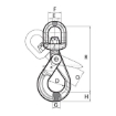 Grade 100 Swivel Self-Locking Hook w/Bearing  with up to 22,600 lb. WLL Chain Rigging Component, drawing