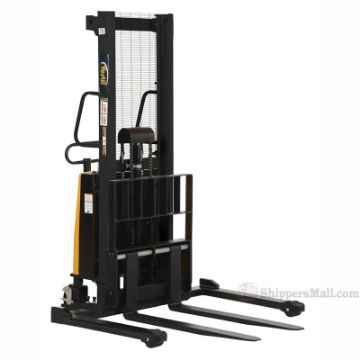 Stacker with Powered Lift Model: SL-63-AA Stacker with Powered Lift - Adjustable Forks/ Adjustable Support Legs Forks Raise up to 63"  SL-63-AA