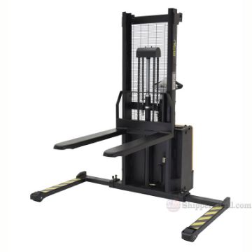 Full Powered Stacker with Power Drive and Powered Lift, Fixed Forks / Adjustable Support Legs 2K Cap., 62" High Vestil model: S-62-FA b Full Powered Stacker with Power Drive and Powered Lift - S-62-FA b