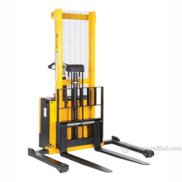 Full Powered Stacker with Power Drive and Powered Lift Adjustable Forks / Adjustable Support Legs 2K Cap., 62" High Vestil model: S-62-AA Full Powered Stacker with Power Drive and Powered Lift S-62-AA