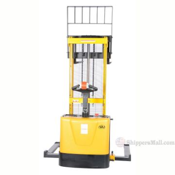 Full Powered Stacker with Power Drive and Powered Lift Adjustable Forks / Adjustable Support Legs 2K Cap., 62" High Vestil model: S-62-AA d Full Powered Stacker with Power Drive and Powered Lift S-62-AA d